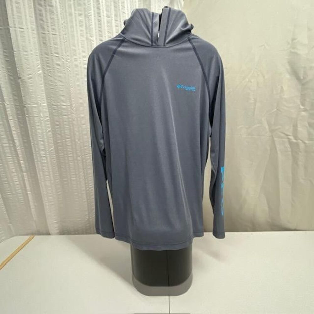 Columbia PFG Omni-Shade Hoodie Mens L Gray Long Sleeve Fishing Shirt FM0060